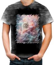 Camiseta Desgaste Gato Explosão de Cores Hipnotizante 2