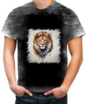 Camiseta Desgaste Leão Ilustrado Cromático Abstrato Rei 1