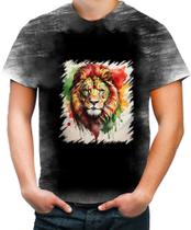 Camiseta Desgaste Leão Ilustrado Cromático Abstrato Rei 5