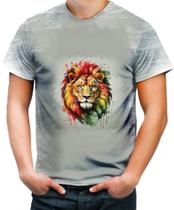 Camiseta Desgaste Leão Ilustrado Cromático Abstrato Rei 6