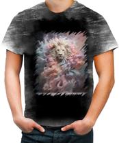 Camiseta Desgaste Leão Rei Explosão de Cores Hipnotizante 1