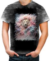 Camiseta Desgaste Leão Rei Explosão de Cores Hipnotizante 4