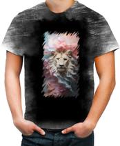 Camiseta Desgaste Leão Rei Explosão de Cores Hipnotizante 5