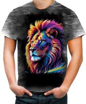 Camiseta Desgaste Leão Rei Ondas Magnéticas Vibrante 1