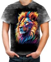 Camiseta Desgaste Leão Rei Ondas Magnéticas Vibrante 5