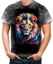 Camiseta Desgaste Leão Rei Ondas Magnéticas Vibrante 8