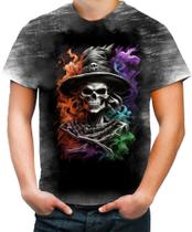 Camiseta Desgaste Mago Caveira Trevas Magia 1 Camiseta Desgaste Mago Caveira Trevas Magia 1