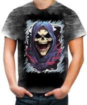 Camiseta Desgaste Máscara de Caveira Estilosa 6