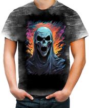 Camiseta Desgaste Máscara de Caveira Estilosa 8