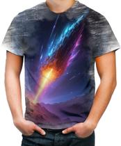 Camiseta Desgaste Meteoro Neon Espaço Estrelas Cometa 1