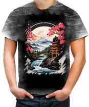 Camiseta Desgaste Paisagem Oriental Portão Torii 10