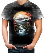 Camiseta Desgaste Paisagem Oriental Portão Torii 11