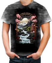 Camiseta Desgaste Paisagem Oriental Portão Torii 16