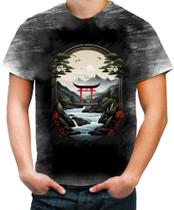 Camiseta Desgaste Paisagem Oriental Portão Torii 18