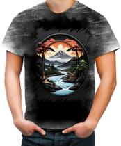 Camiseta Desgaste Paisagem Oriental Portão Torii 27