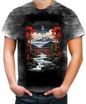 Camiseta Desgaste Paisagem Oriental Portão Torii 9