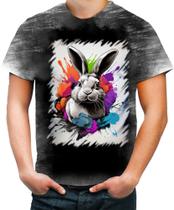 Camiseta Desgaste Páscoa Coelhinho Artístico Design 1