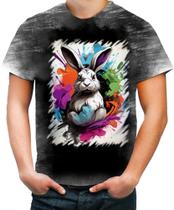 Camiseta Desgaste Páscoa Coelhinho Artístico Design 12