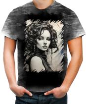 Camiseta Desgaste Pintura a Carvão Mulher Arte 20