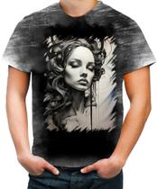 Camiseta Desgaste Pintura a Carvão Mulher Arte 36