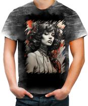 Camiseta Desgaste Pintura a Carvão Mulher Arte Esfumaçada 2