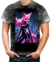 Camiseta Desgaste Raposa Humanóide Vaporwave 1