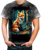 Camiseta Desgaste Raposa na Floresta Fofa Desenhada 3