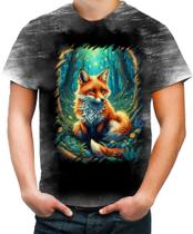 Camiseta Desgaste Raposa na Floresta Fofa Desenhada 4