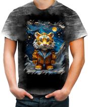 Camiseta Desgaste Tigre Noite Estrelada Van Gogh 3