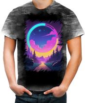 Camiseta Desgaste Vaporwave Paisagem Estilosa Púrpura 8