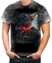 Camiseta Desgaste Vulcão em Erupção Destruição 1