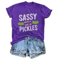 Camiseta Deyaidy Pickle com estampa engraçada para mulheres de algodão roxo Camiseta Deyaidy Pickle com estampa engraçada para mulheres de algodão roxo