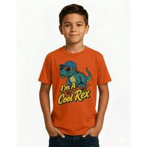 Camiseta Dino Radical Infantil Masculina T-Rex Skatista Algodão Premium Gola Careca