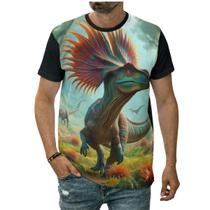 Camiseta Dinossauro Colorido Animal Em Um Campo Verde