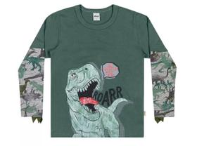 Camiseta Dinossauro Dino Infantil Menino Manga Longa em Malha com Detalhe nas Mangas - Elian