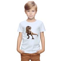 Camiseta Dinossauro Tiranossauro Rex Camisa Personalizada Blusa Infantil e Juvenil Algodão com Poliéster