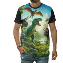 Camiseta Dinossauros Em Um Mundo Pré Histórico Paisagem Camiseta Dinossauros Em Um Mundo Pré Histórico Paisagem
