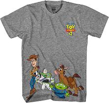 Camiseta Disney Pixar Toy Story 4 Happy Crew Woody Buzz Bo Peep Movie Disneyland World Camiseta gráfica masculina de humor engraçado (cinza mesclado, médio)
