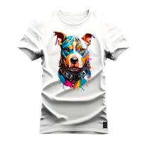 Camiseta Dog Olhar Colors Estampada Algodão Confortável 30.1 Penteada