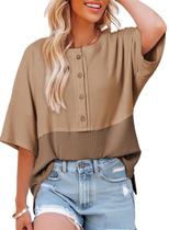 Camiseta Dokotoo Waffle Knit Henley de manga curta para mulheres