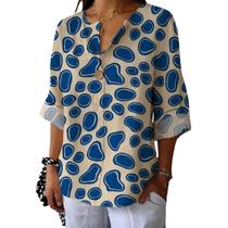 Camiseta Domirica de manga comprida com decote em V com estampa floral para mulheres