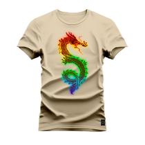 Camiseta Dragon Neon Plus Size Forma Grande Confortável Estampa Digital