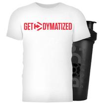 Camiseta dry fit branco g + shaker - dymatize