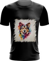 Camiseta Dryfit Cachorro Ilustrado Cromático Abstrato 1