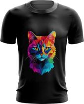 Camiseta Dryfit de Gatinho Colorido Neon Vetor 1