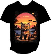 Camiseta Dryfit Gatinho no Pôrdo Sol Sunset 15