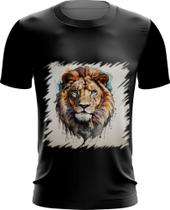 Camiseta Dryfit Leão Ilustrado Cromático Abstrato Rei 2