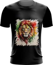 Camiseta Dryfit Leão Ilustrado Cromático Abstrato Rei 5