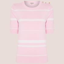 Camiseta Dudalina Listras Lina Pr26 Rosa Claro Feminino Camiseta Dudalina Listras Lina Pr26 Rosa Claro Feminino