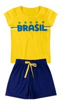 Camiseta E Shorts Brasil Infantil E Juvenil Menina Kids Teen